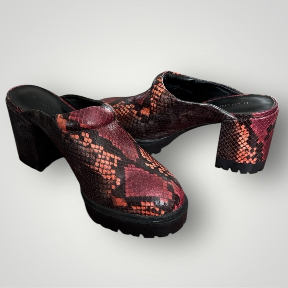Aerosoles Leather Snakeskin Platform Lug Sole Block Heel Mules Shoes Size 7